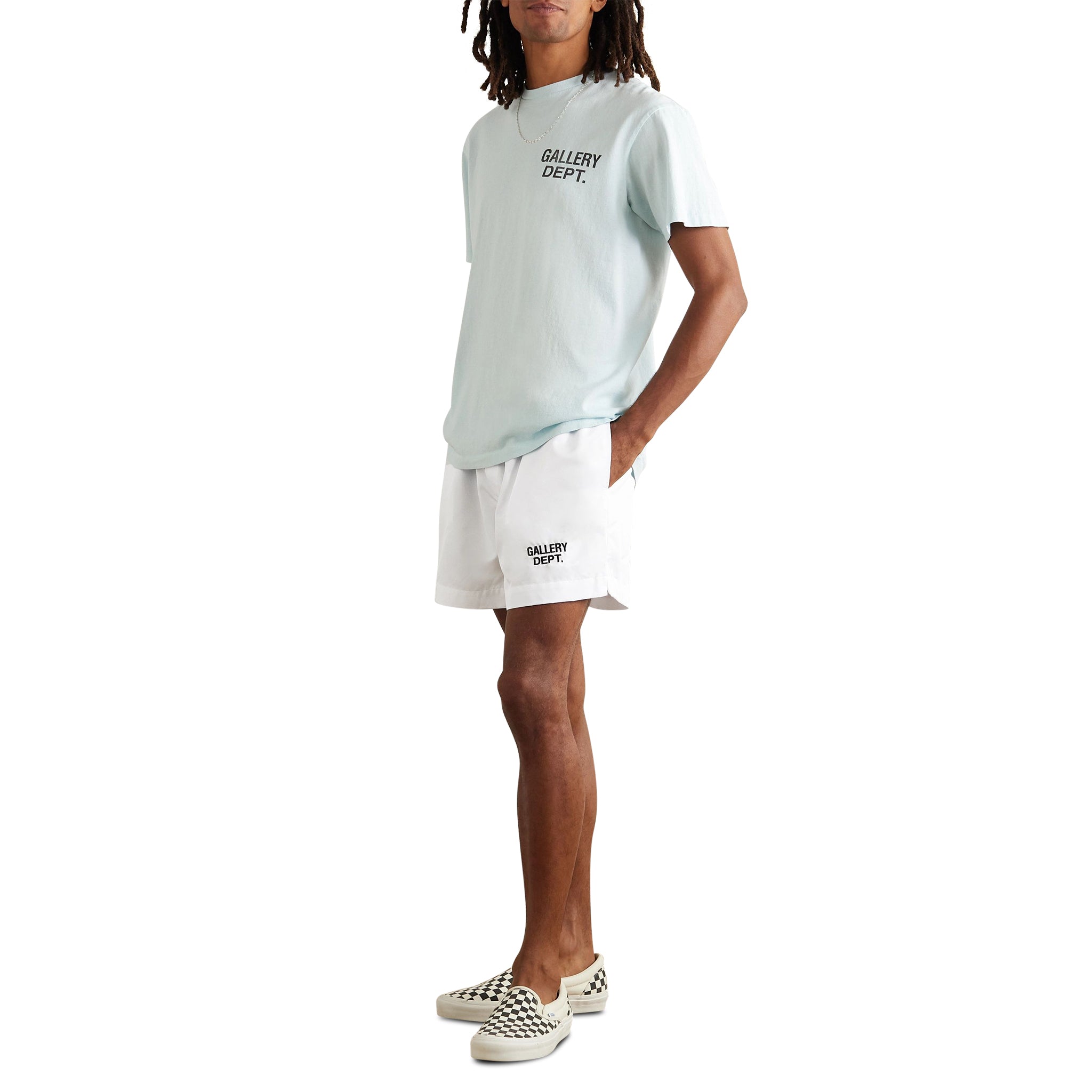 Model full view of Gallery Dept. Zuma Shorts White ZS-543